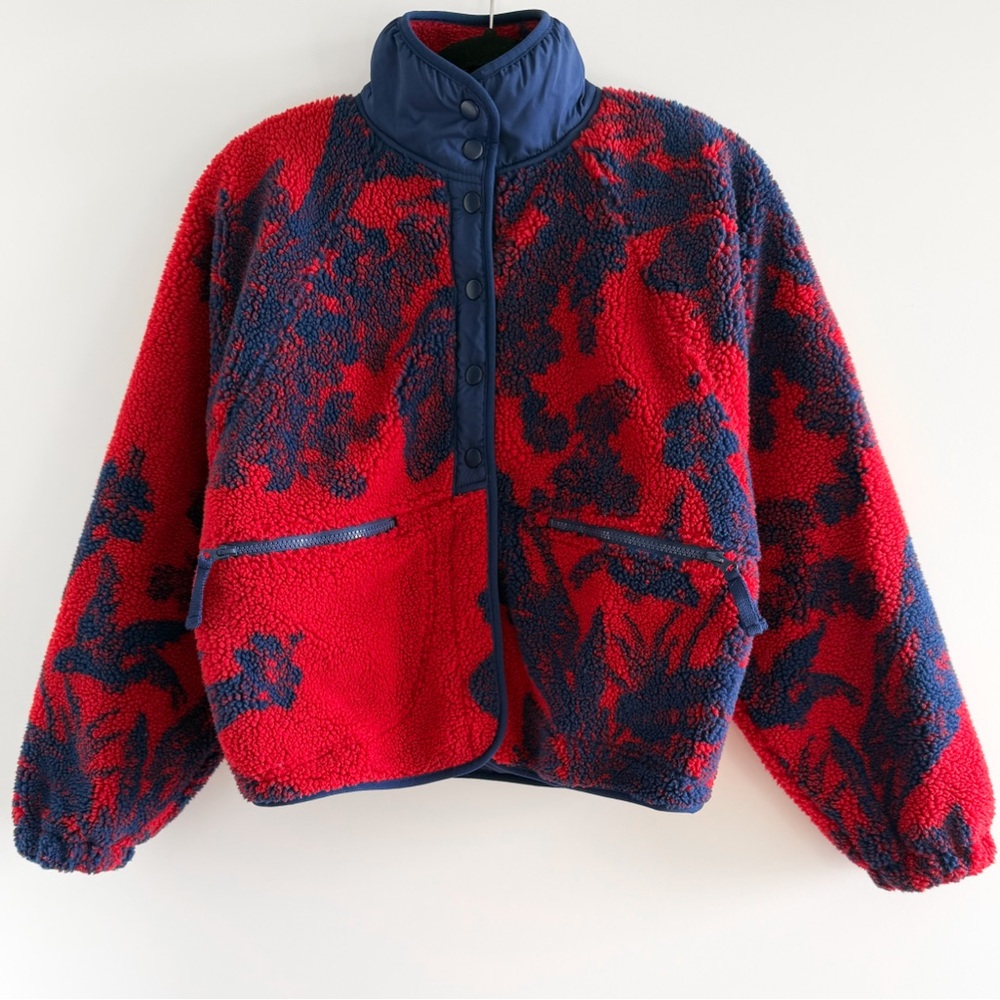 Free People Red and Navy Teddy Jacket